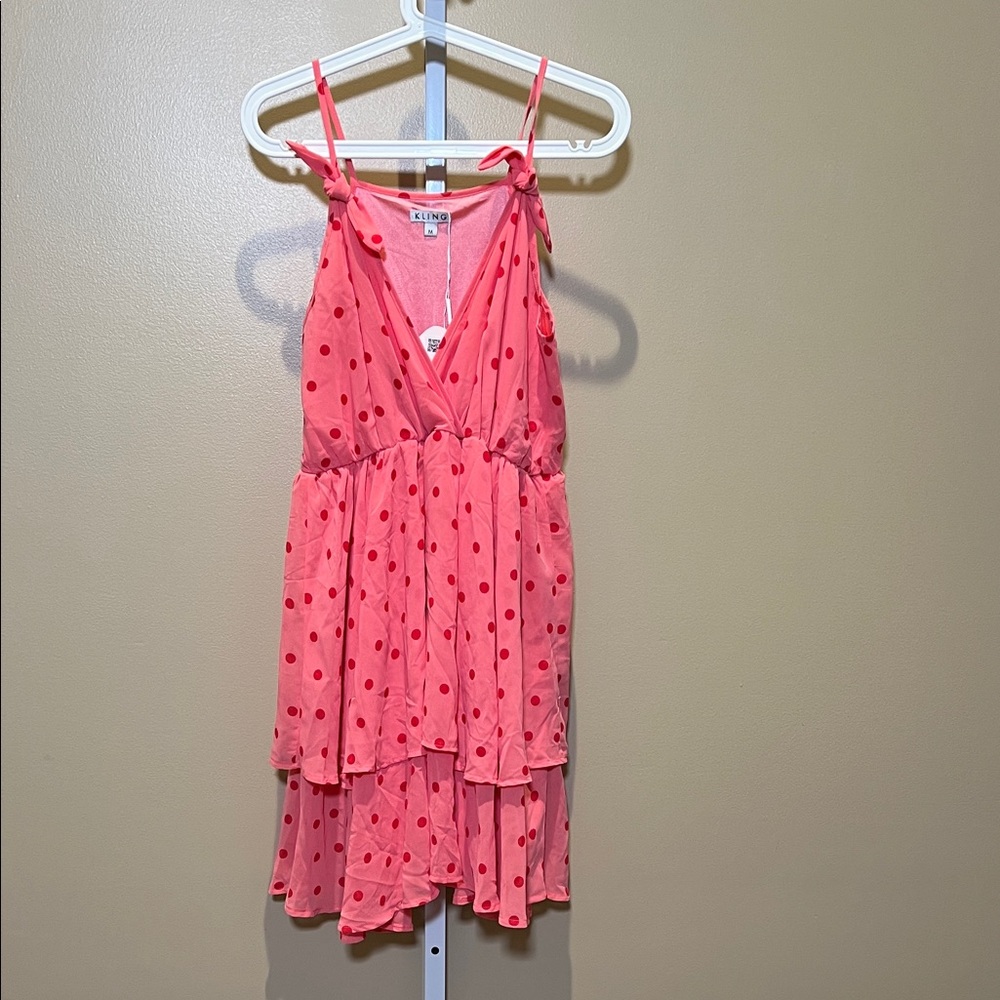 Kling Pink Polka Dot Sundress with Tie Straps
